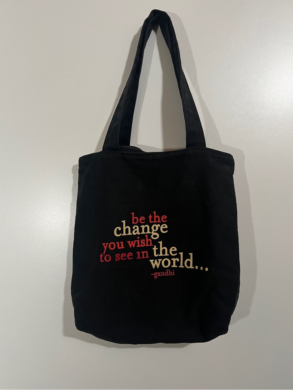 Quotable Gandhi Tote Bag with Zipper Black, Red, Gold Pockets